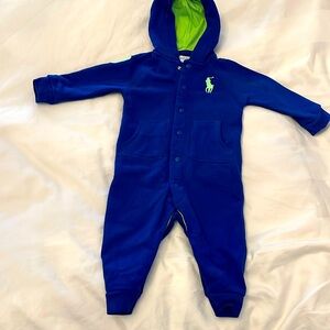 Ralph Lauren Baby Blue and Lime Green Bodysuit. Sz 9 months